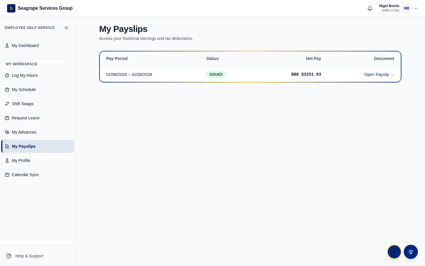 Real product screen — coreisle.app/dashboard — payslip (PDF)